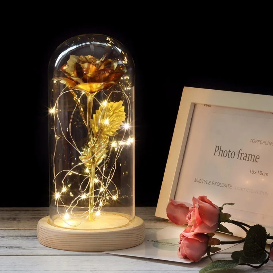 Eternal Rose in Glass Dome with LED Lights