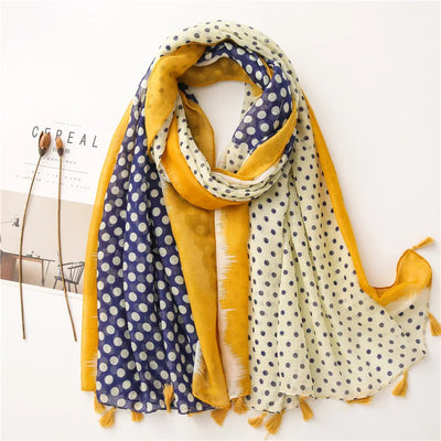 Women’s Viscose Scarf with Polka Dot Floral Pattern