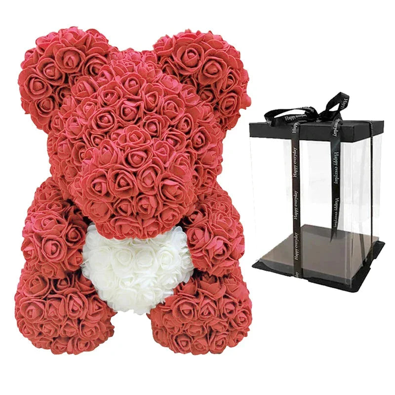 Rose Teddy Bear with Handmade Foam Roses – 40cm