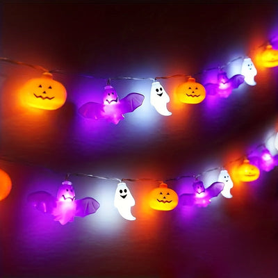 Halloween Pumpkin String Lights with Ghosts and Bats – Battery Operated LED Décor