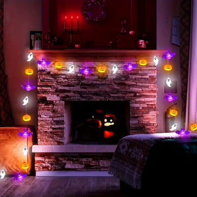 Halloween Pumpkin String Lights with Ghosts and Bats – Battery Operated LED Décor
