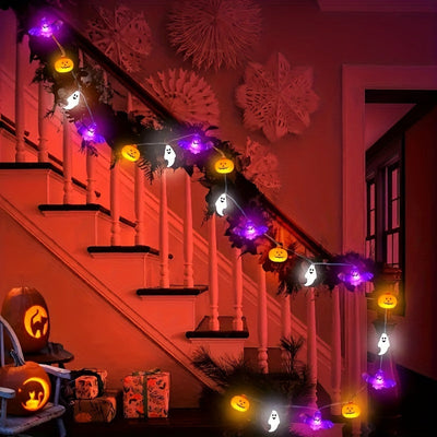 Halloween Pumpkin String Lights with Ghosts and Bats – Battery Operated LED Décor