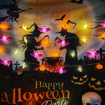 Halloween Pumpkin String Lights with Ghosts and Bats – Battery Operated LED Décor