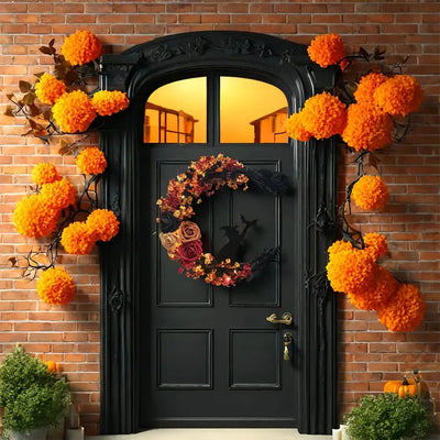 Rustic Witch Crescent Moon Floral Wreath for Halloween Door Décor