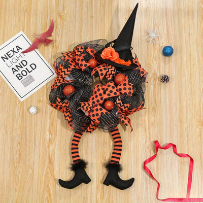 Whimsical Witch Mesh Wreath – Halloween Front Door Decoration for Festive Fun