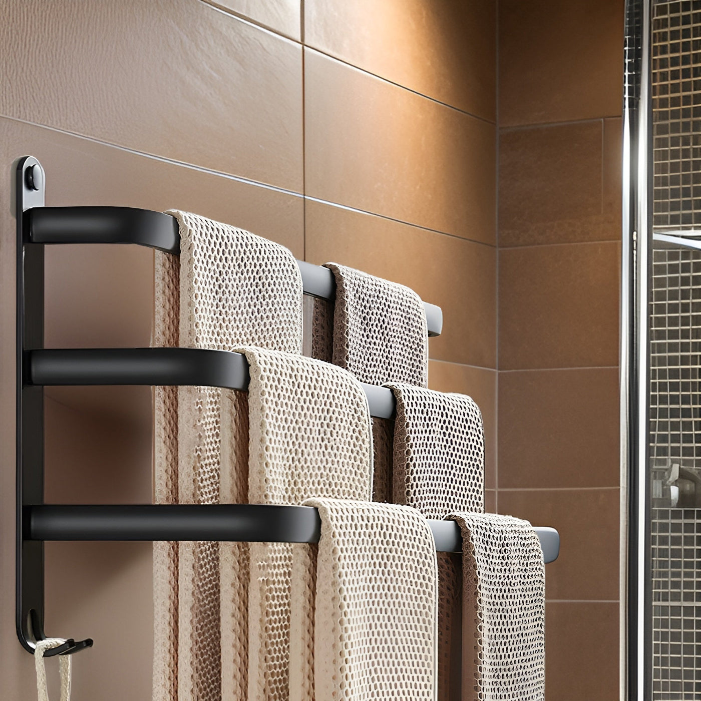 HangEase 3-Layer Wall Towel Rack – Black