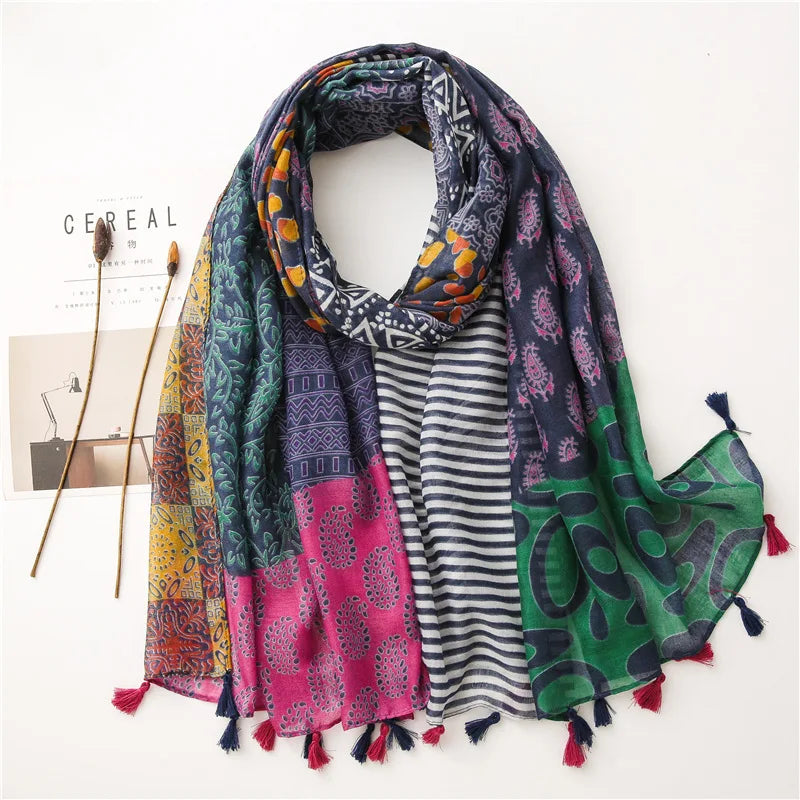 Women’s Viscose Scarf with Polka Dot Floral Pattern