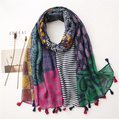 Women’s Viscose Scarf with Polka Dot Floral Pattern