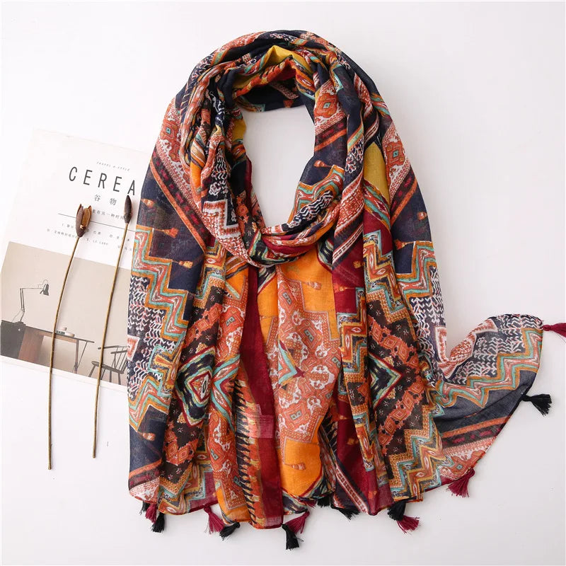 Women’s Viscose Scarf with Polka Dot Floral Pattern