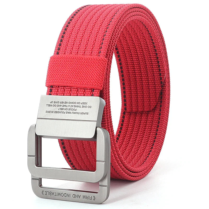 Unisex Canvas Belt – Double Metal Ring Buckle, Adjustable