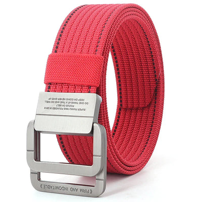 Unisex Canvas Belt – Double Metal Ring Buckle, Adjustable