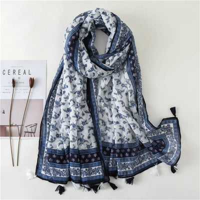 Women’s Viscose Scarf with Polka Dot Floral Pattern