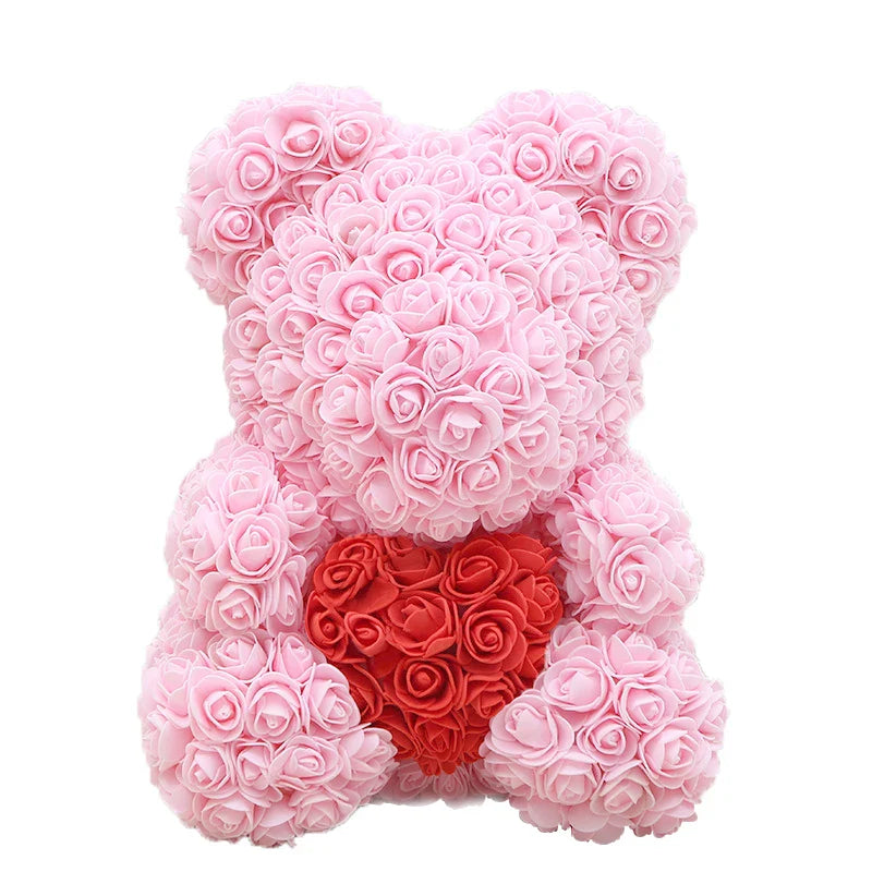 Rose Teddy Bear with Handmade Foam Roses – 40cm