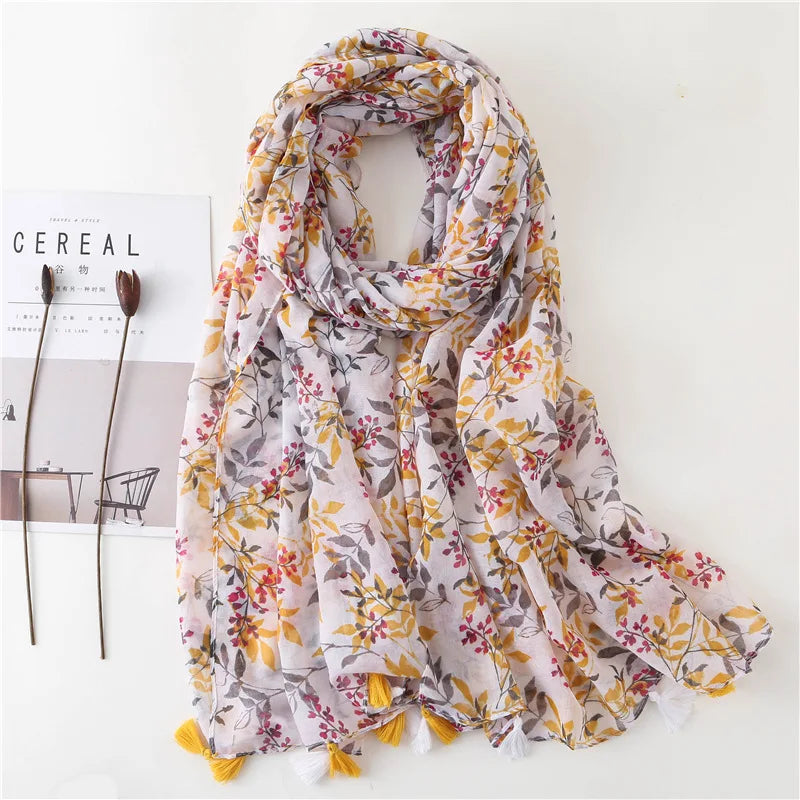 Women’s Viscose Scarf with Polka Dot Floral Pattern