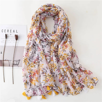 Women’s Viscose Scarf with Polka Dot Floral Pattern