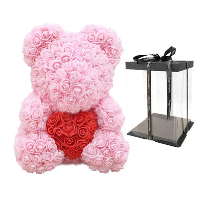 Rose Teddy Bear with Handmade Foam Roses – 40cm