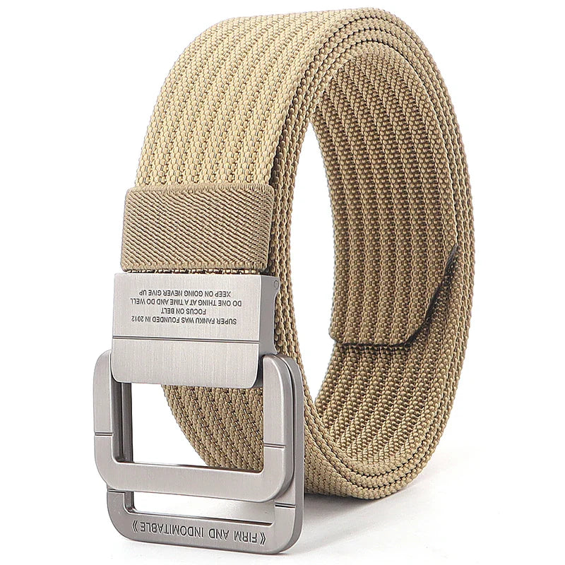 Unisex Canvas Belt – Double Metal Ring Buckle, Adjustable
