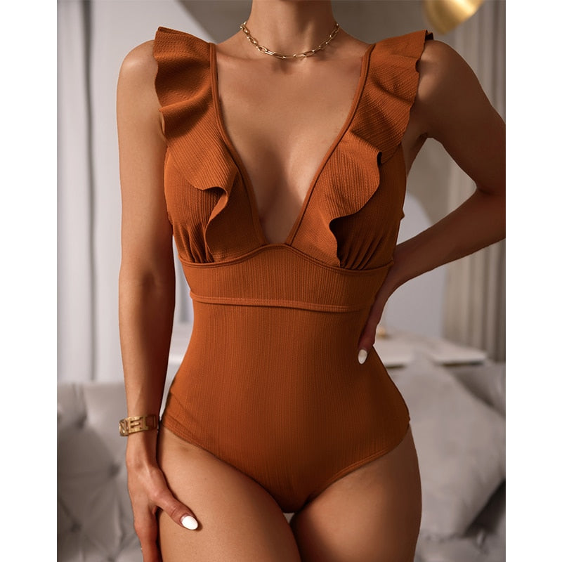 Boho Ruffle V-Neck Women’s Swimsuit