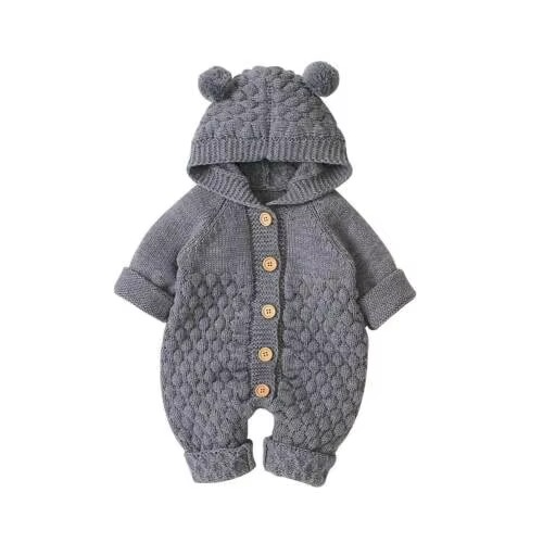 Knit Hooded Baby Romper with Bear Ears – Cozy Wear