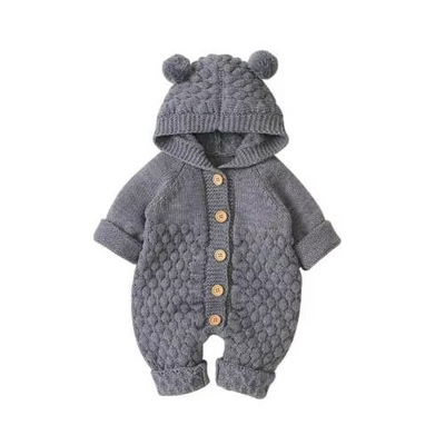 Knit Hooded Baby Romper with Bear Ears – Cozy Wear