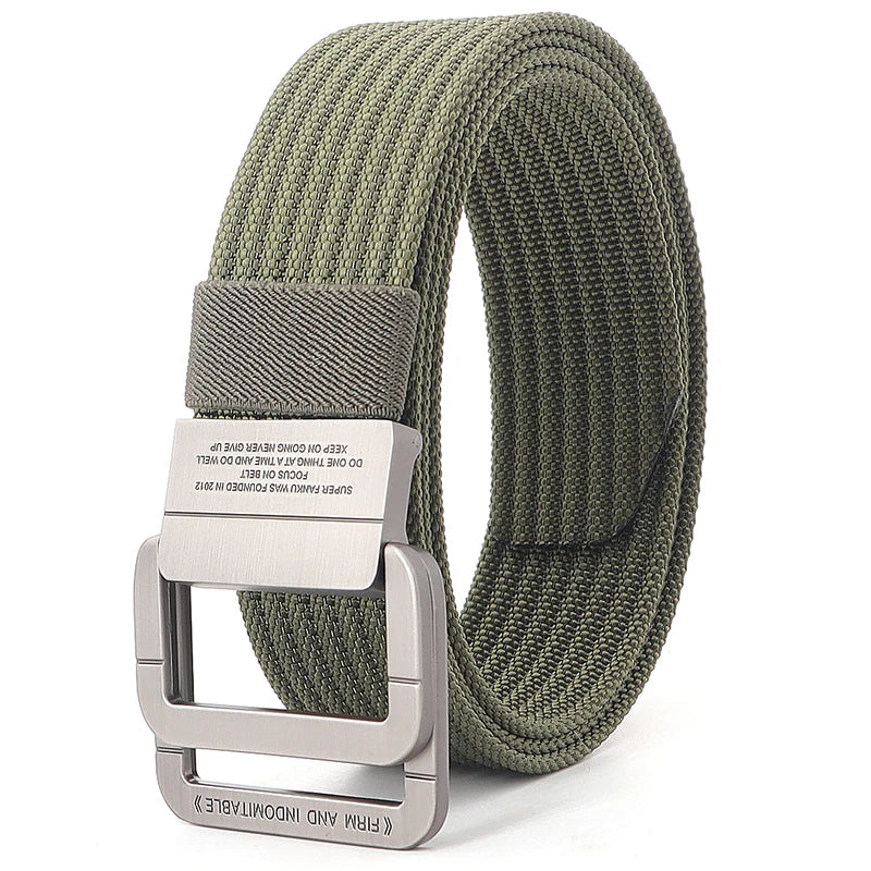 Unisex Canvas Belt – Double Metal Ring Buckle, Adjustable