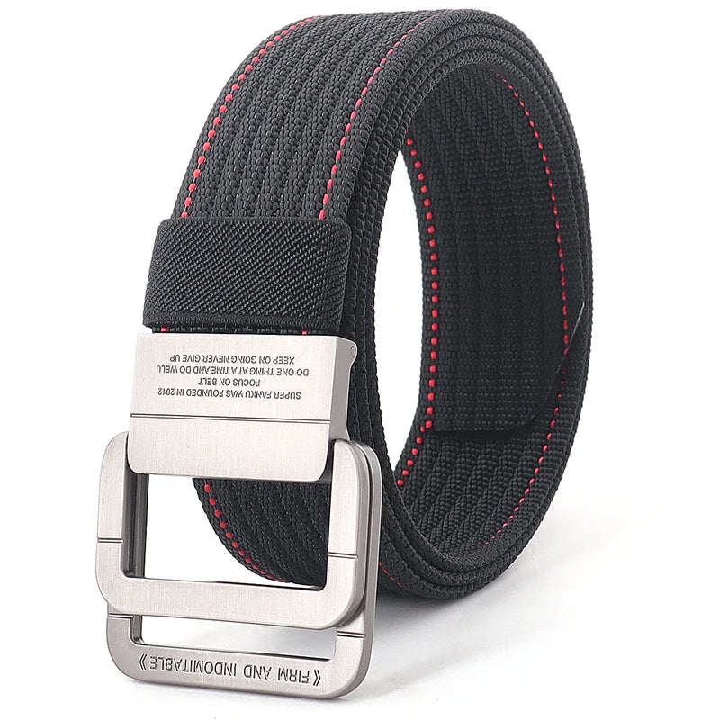Unisex Canvas Belt – Double Metal Ring Buckle, Adjustable