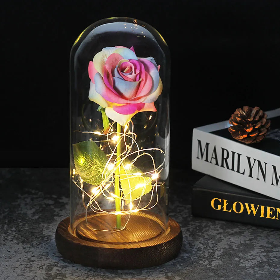 Eternal Rose in Glass Dome with LED Lights