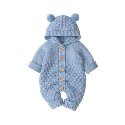 Knit Hooded Baby Romper with Bear Ears – Cozy Wear