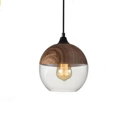 Hand-Blown Glass & Wood Pendant Light Adjustable