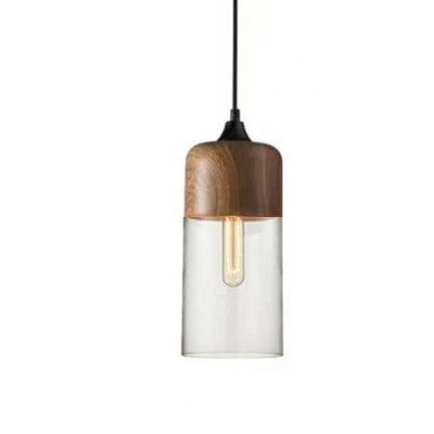 Hand-Blown Glass & Wood Pendant Light Adjustable