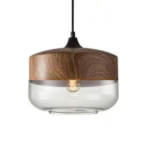 Hand-Blown Glass & Wood Pendant Light Adjustable