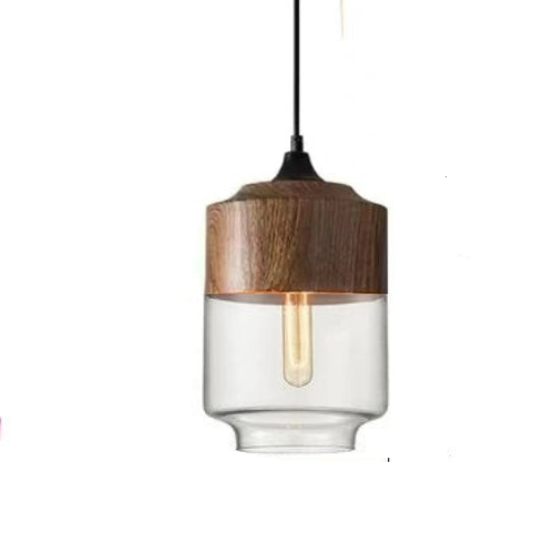 Hand-Blown Glass & Wood Pendant Light Adjustable