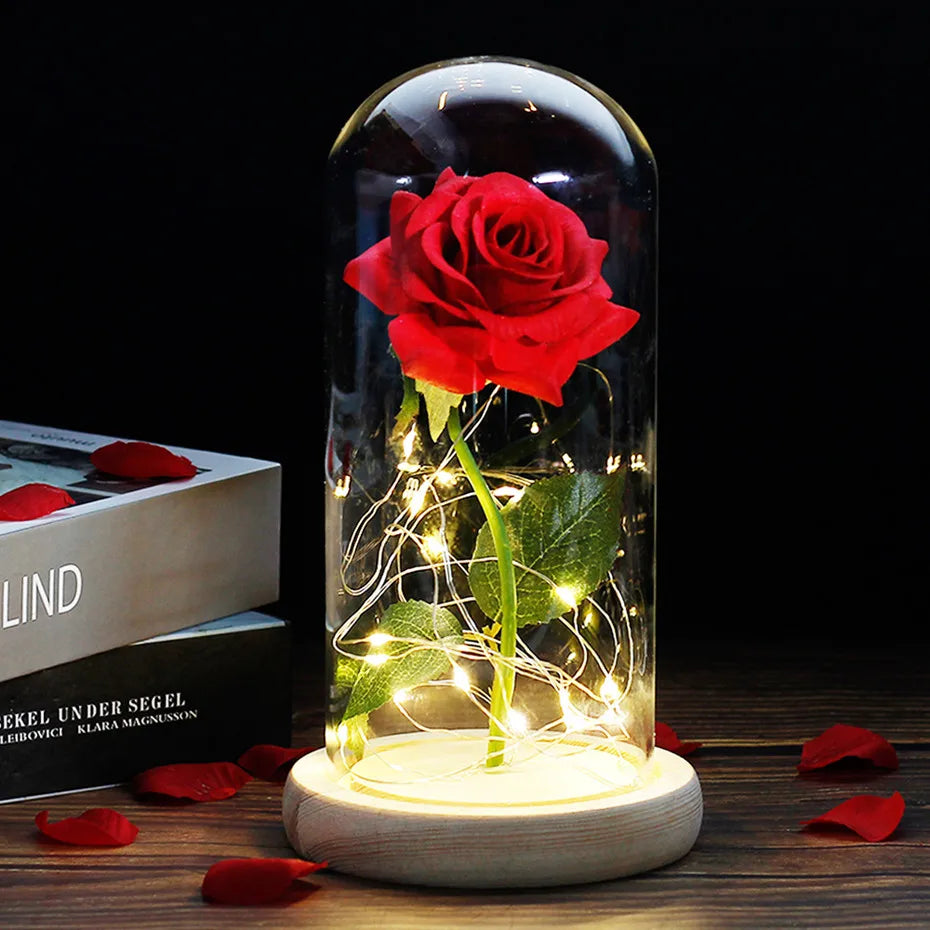 Eternal Rose in Glass Dome with LED Lights