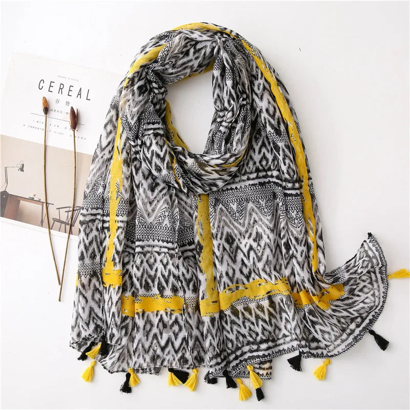 Women’s Viscose Scarf with Polka Dot Floral Pattern