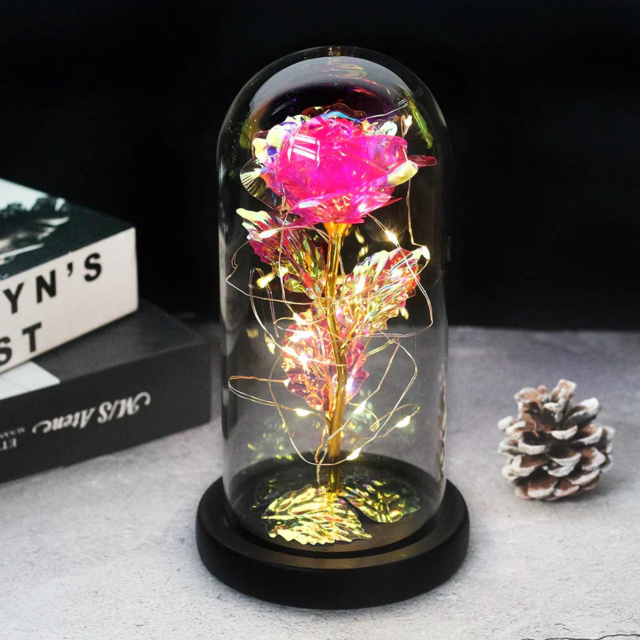 Eternal Rose in Glass Dome with LED Lights