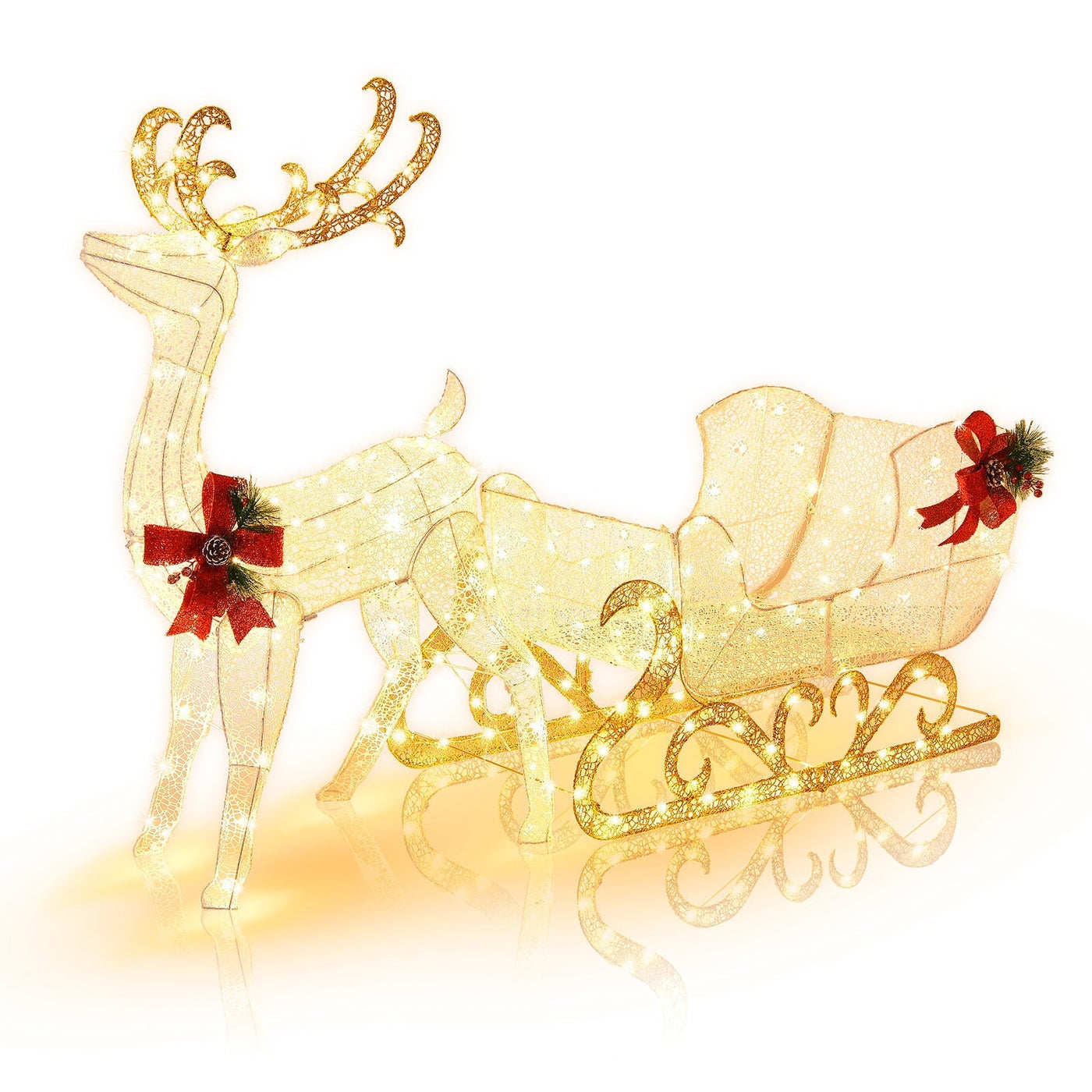 Illuminated Christmas Reindeer & Santa Sleigh Decor