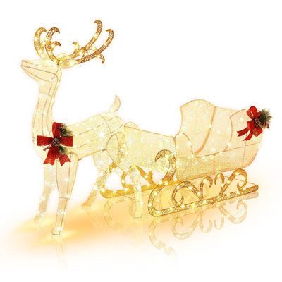 Illuminated Christmas Reindeer & Santa Sleigh Decor