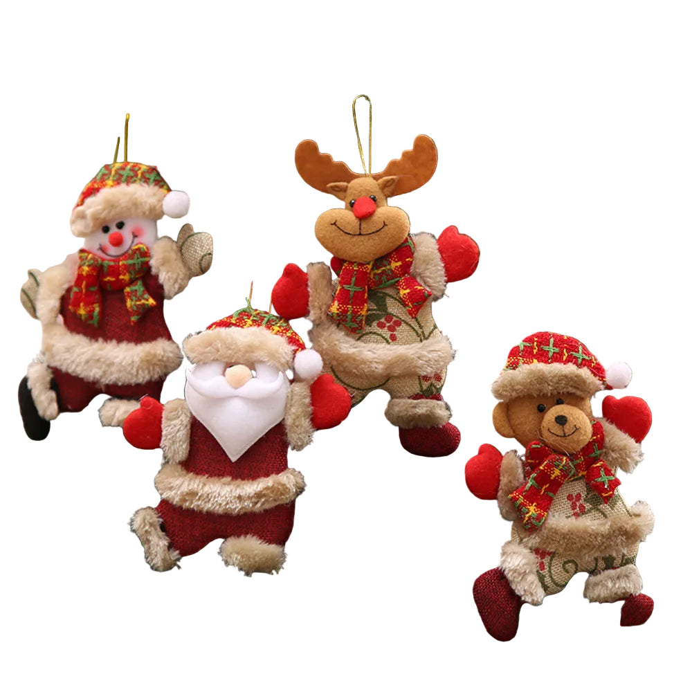 Set of 4 Christmas Tree Ornaments with Santa & Snowman