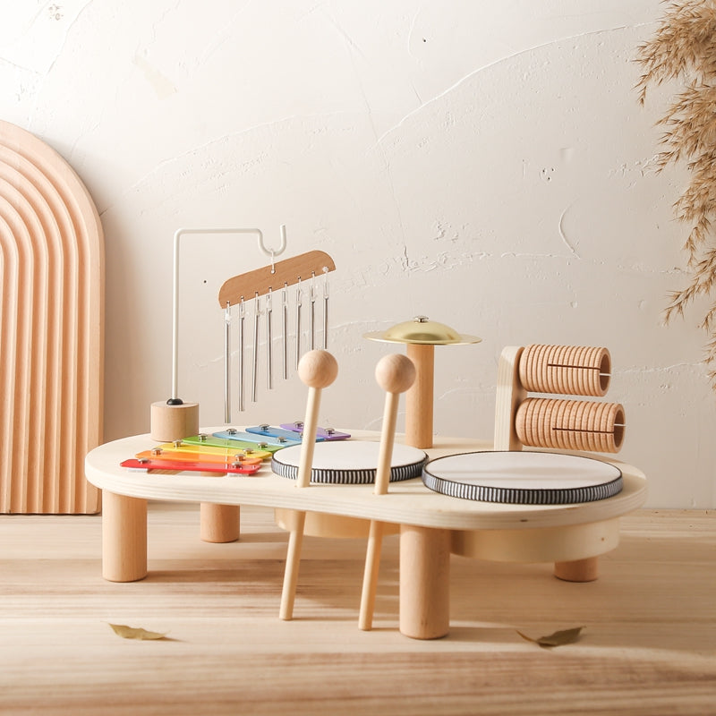 Wooden Kids Music Table with Xylophone Drums and Cymbals