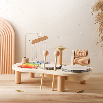 Wooden Kids Music Table with Xylophone Drums and Cymbals