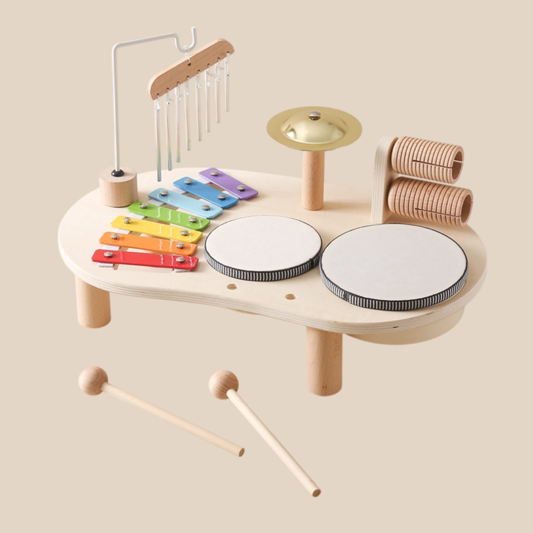 Wooden Kids Music Table with Xylophone Drums and Cymbals