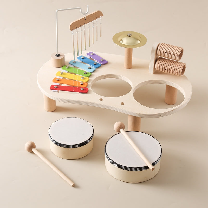 Wooden Kids Music Table with Xylophone Drums and Cymbals