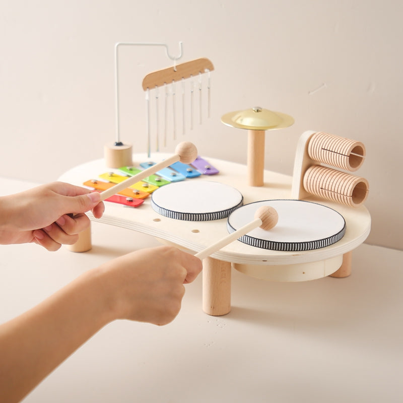 Wooden Kids Music Table with Xylophone Drums and Cymbals