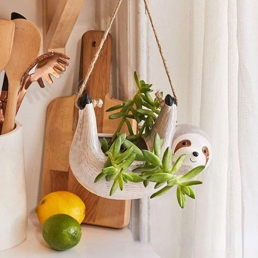 Handmade Ceramic Sloth Flower Pot for Small Plants