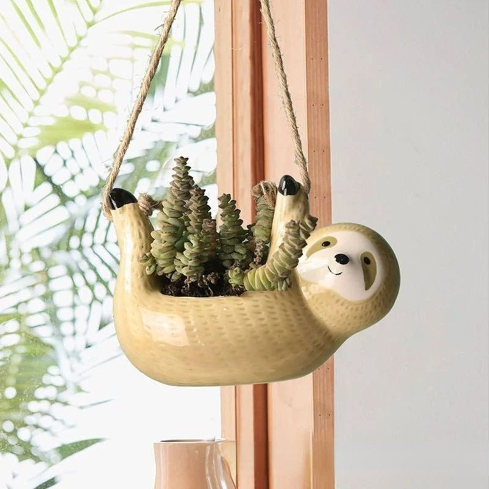 Handmade Ceramic Sloth Flower Pot for Small Plants