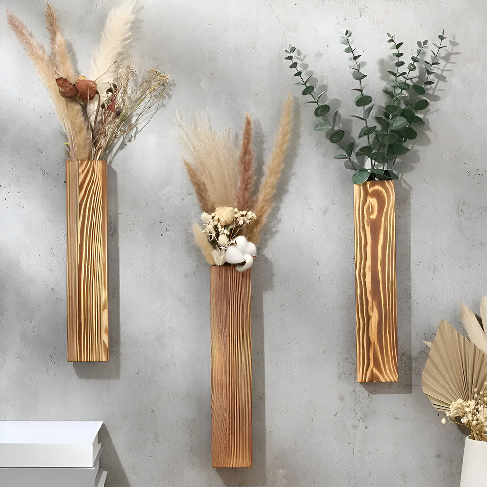 Wooden Wall Vase Rectangular Plant Shelf 30 cm