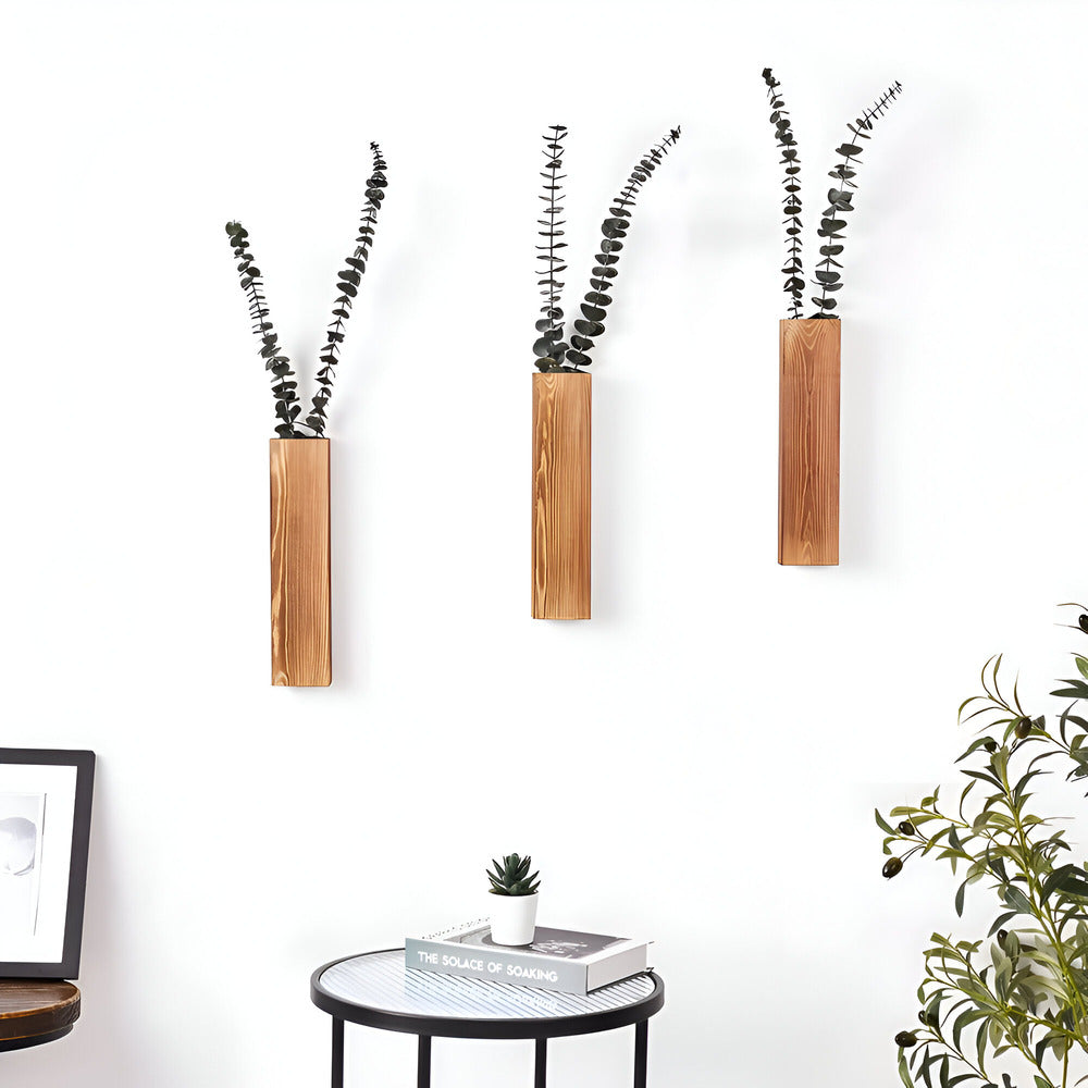 Wooden Wall Vase Rectangular Plant Shelf 30 cm