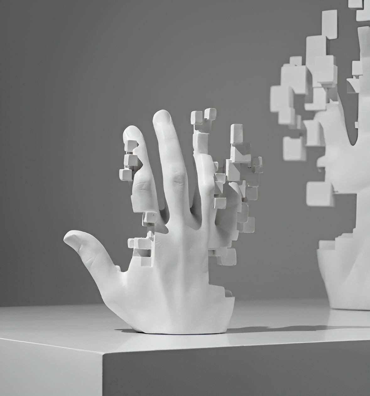 Abstract Resin Hand Sculpture with Mosaic Design