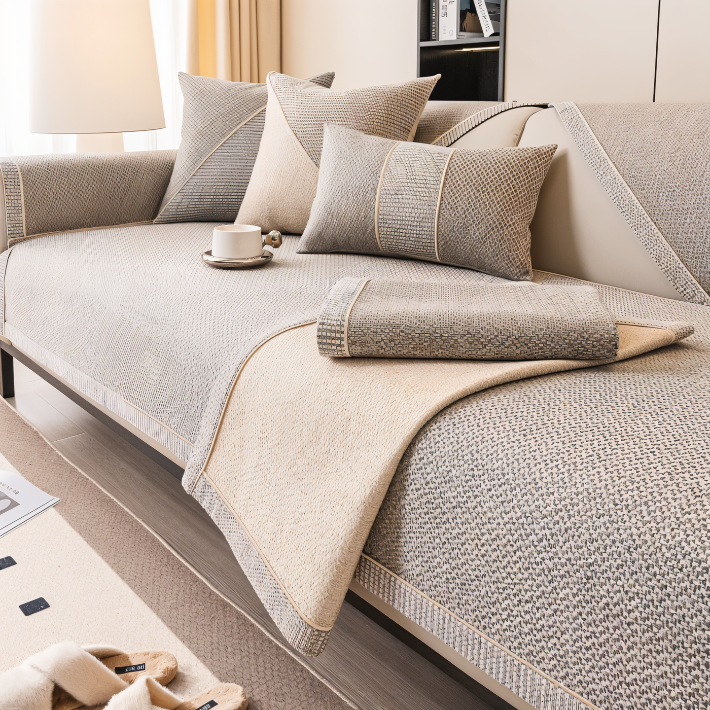 Solid Satin Sofa Cover – Non‑Slip Cotton & Polyester Protector