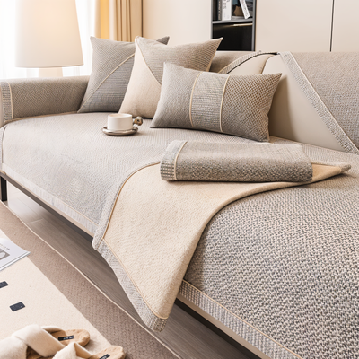 Solid Satin Sofa Cover – Non‑Slip Cotton & Polyester Protector